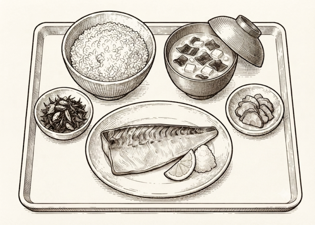 Teishoku Set Meals 1 Teishoku traditional Japanese set meal illustration