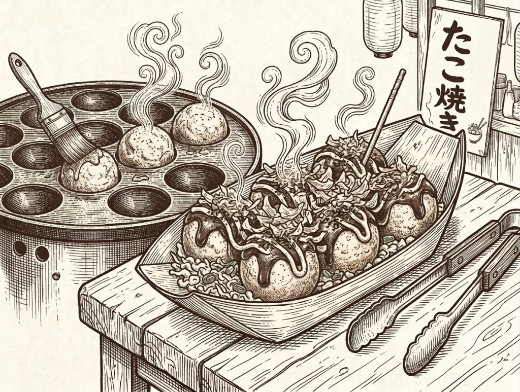 Cheap good food and wine in Japan takoyaki